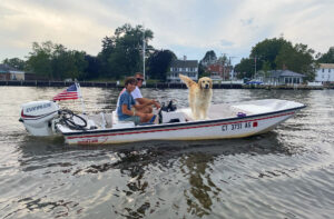 Father and son on a boat